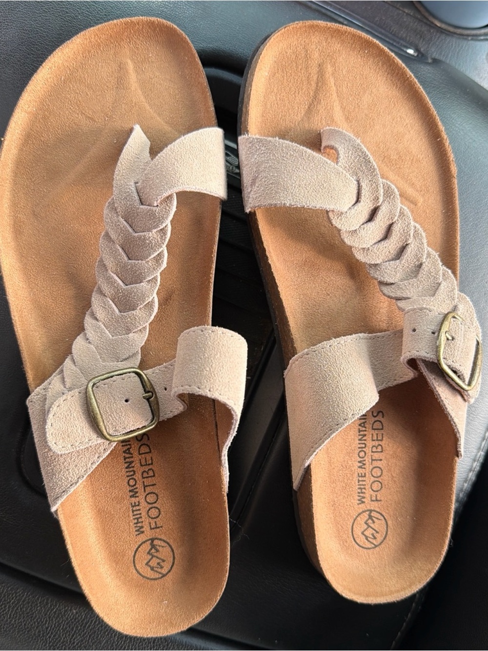 The Mountain Braided Suede Thong Sandals in Taupe